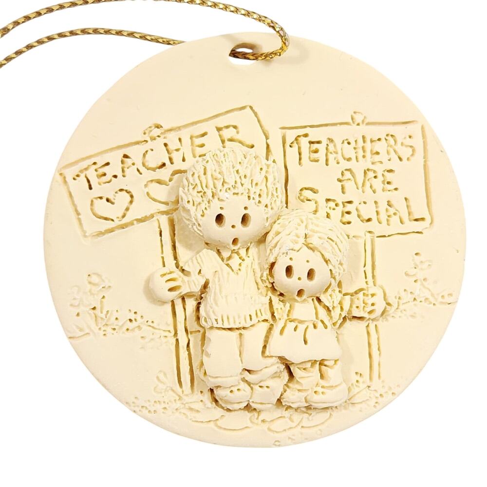 TEACHERS ARE SPECIAL Boy Girl Signs Christmas Ornament Vintage LaBerge 1993